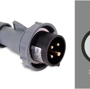 Espiga industrial negra 16A 3P+T 7H IP67 500v