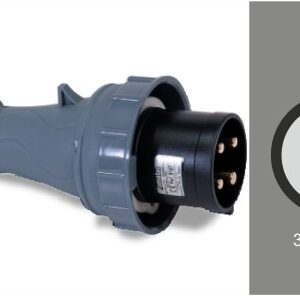 Espiga industrial negra 63A 3P+T 7H IP67 500v